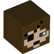 Minifig Head Special, Cube with Pixelated Face, Blue Eye, Eyepatch Print Dark Brown