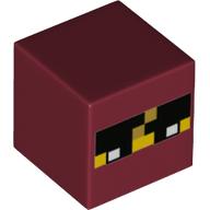 Minifig Head Special, Cube with Pixelated Eyes, Eyebrows and Yellow Skin Print (Ninjago Kai) Dunkelrot