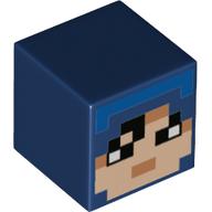 Minifig Head Special, Cube with Pixelated Light Nougat Face, Black Eyes Print Dark Blue