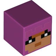 Minifig Head Special, Cube with Pixelated Medium Nougat Face, Black Eyes Print Magenta