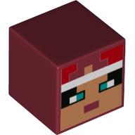Minifig Head Special, Cube with Pixelated Medium Nougat Face, Dark Turquoise Eyes Print Dunkelrot
