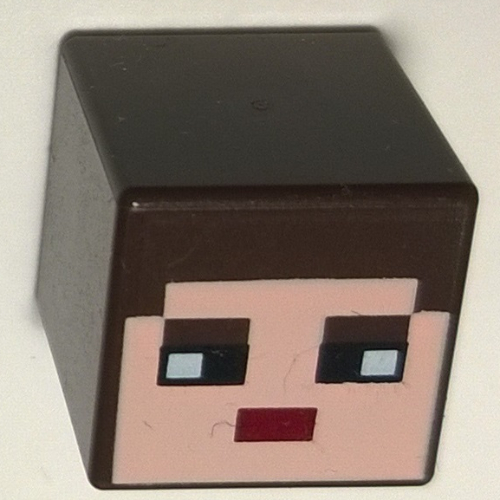Minifig Head Special, Cube with Minecraft Skin 3 Print Dunkelbraun