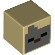 Minifig Head Special, Cube with Pixelated Dark Bluish Gray Face Print (Husk) Beige