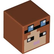 Minifig Head Special, Cube with Pixelated Face, Glasses, Lavender Lips Print Dark Orange