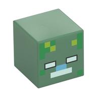 Minifig Head Special, Cube with Pixelated Zombie Print Sand Green