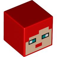 Minifig Head Special, Cube with Pixelated Nougat Face, Dark Turquoise Eyes Print Rot