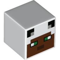 Minifig Head Special, Cube with Pixelated Reddish Brown Face, Green Eyes Print Weiß