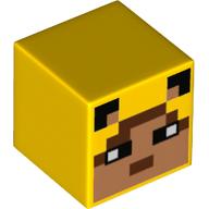 Minifig Head Special, Cube with Pixelated Nougat Face, Black Eyes Print Gelb