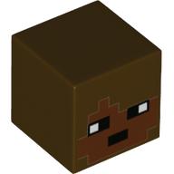 Minifig Head Special, Cube with Pixelated Reddish Brown Face, Black Eyes Print Dark Brown