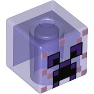 Minifig Head Special, Cube with Pixelated Dark Purple Eyes, lavender Pixels Print Trans-Purple