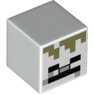 Minifig Head Special, Cube with Pixelated Black Eyes, Olive Green Pixels Print Weiß