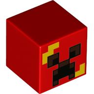 Minifig Head Special, Cube with Creeper, Yellow Stripes Print Red