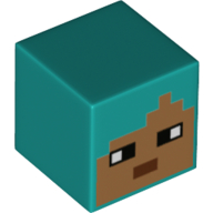 Minifig Head Special, Cube with Pixelated Medium Nougat Face, White Eyes Print Dunkeltürkis