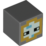 Minifig Head Special, Cube with Pixelated Light Aqua and Gold Face, Black Eyes Print Dark Bluish Gray