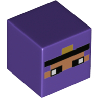 Minifig Head Special, Cube with Pixelated Partly Covered Nougat Face, Black Band Print Dunkellila