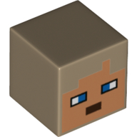 Minifig Head Special, Cube with Pixelated Medium Nougat Face, Blue Eyes Print Dunkelbeige
