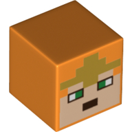 Minifig Head Special, Cube with Alex Face with Gold Tiara Print Orange