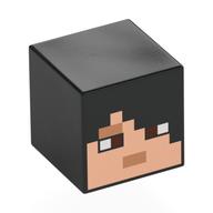 Minifig Head Special, Cube with Pixelated Light Nougat Face, Dark Brown Eyes print Black