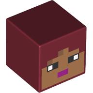 Minifig Head Special, Cube with Nougat Face, Magenta Lips print Dunkelrot