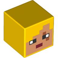 Minifig Head Special, Cube with Nougat Face, Magenta Lips print Gelb