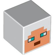 Minifig Head Special, Cube with Pixelated Nougat Face, Dark Turquoise Eyes Print Weiß
