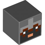 Minifig Head Special, Cube with Pixelated Black, Light Bluish Gray, smf Reddish Brown Face, White Eyes Print Dunkelblaugrau