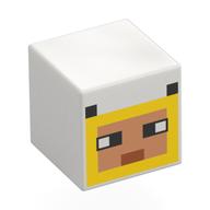 Minifig Head Special, Cube with Pixelated Yellow/Nougat Face, Black Eyes, Ears, Medium Nougat Mouth Weiß