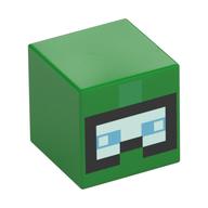Minifig Head Special, Cube with Black Diving Mask, Bright Light Blue Visor print Bright Green
