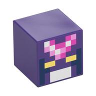 Minifig Head Special, Cube with Pixelated Face with Dark Blue, Dark Pink, Bright Pink, and White Squares, Yellow Eyes Print Dark Purple