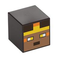 Minifig Head Special, Cube, Pixelated Medium Nougat Face with Yellow, Orange, and Dark Brown Squares, and Yellow Eyes Print Dark Brown