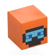 Minifig Head Special, Cube with Pixelated Black Goggles, Bright Light Blue Visor print Orange