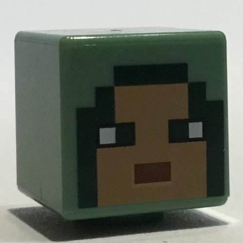 Minifig Head Special, Cube with Pixelated Nougat Face, Dark Green Eyes, Dark Red Lips Print Sandgrün