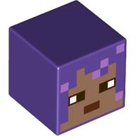 Minifig Head Special, Cube with Pixelated Medium Nougat Face, Dark Brown Mouth print Dunkellila