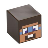 Minifig Head Special, Cube with Minecraft Steve Nougat Face Print Dunkelbraun