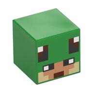 Minifig Head Special, Cube with Pixelated Nougat and Tan Face, Turtle Eyes at Top Print Bright Green