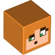Minifig Head Special, Cube with Minecraft Alex, One Eye Wide Open print Orange