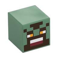 Minifig Head Special, Cube with Pixelated Face, Bright Light Orange Eyes, Dark Red Mouth Print Sandgrün