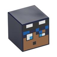Minifig Head Special, Cube with Pixelated Face with Blue Hair Print Dark Blue