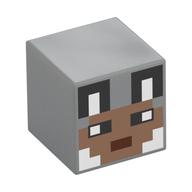 Minifig Head Special, Cube with Pixelated Wolf Hero Face Print Light Bluish Gray