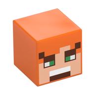 Minifig Head Special, Cube with Alex Face with Reddish Brown Squares Print Orange