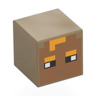 Minifig Head Special, Cube with Pixelated Medium Nougat Face, Bright Light Orange Eyebrows, Hair print Dunkelbeige