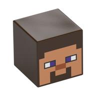 Minifig Head Special, Cube with Minecraft Steve Nougat Face Print Dark Brown