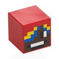 Minifig Head Special, Cube with Medium Brown Face, Yellow/Blue Hair print Rot