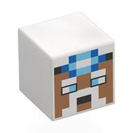 Minifig Head Special, Cube with Pixelated Nougat Face, White Eyebrows, Moustache, Blue Mining Lamp print Weiß