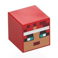 Minifig Head Special, Cube with Pixelated Nougat Face, Dark Turquoise Eyes, White Headband print Red