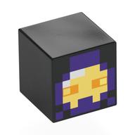 Minifig Head Special, Cube with Pixelated Yellow Face, Dark Purple Hood print Black