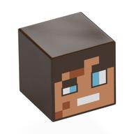 Minifig Head Special, Cube with Pixelated Nougat Dace, Bright Light Blue Eyes, White Mouth print Dark Brown