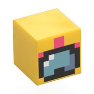 Minifig Head Special, Cube with Pixelated Diver Goggles, Black Border, Coral Snorkel print Gelb