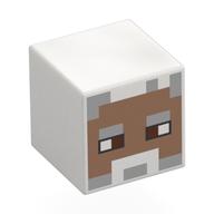 Minifig Head Special, Cube with Pixelated Medium Brown Face, White Moustache, Light Bluish Grey Eyebrows print White