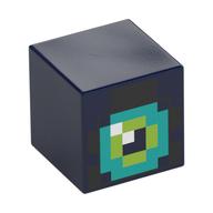 Minifig Head Special, Cube, Pixelated Lime and Dark Turquoise Eye Print Dark Blue
